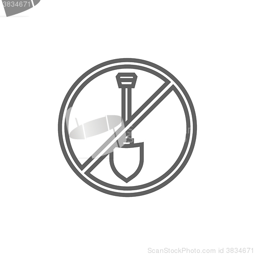 Image of Shovel forbidden sign line icon.