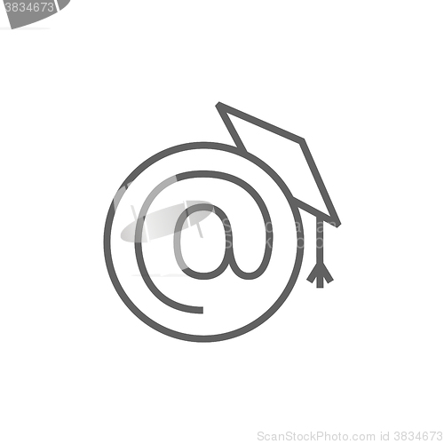Image of Graduation cap with at sign line icon.