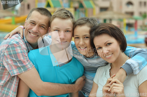 Image of Family at tropical resort.