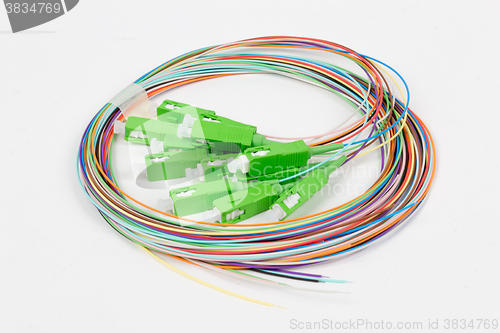 Image of green fiber optic SC connectors