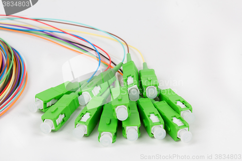 Image of green fiber optic SC connectors