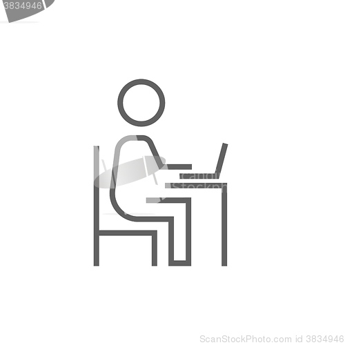 Image of Businessman working at his laptop line icon.