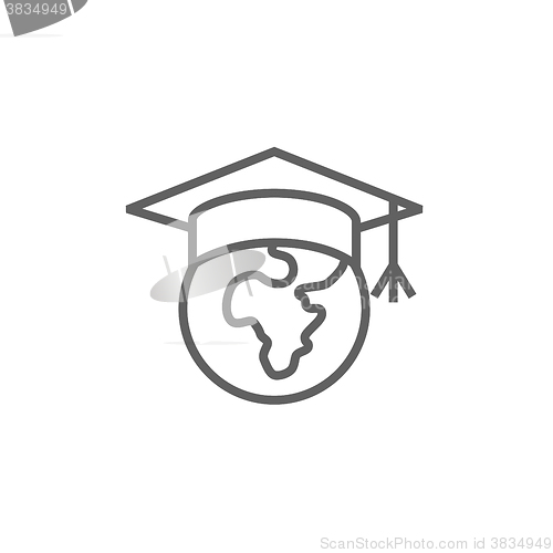 Image of Globe in graduation cap line icon.