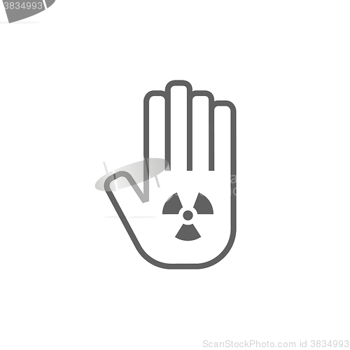Image of Ionizing radiation sign on a palm line icon.