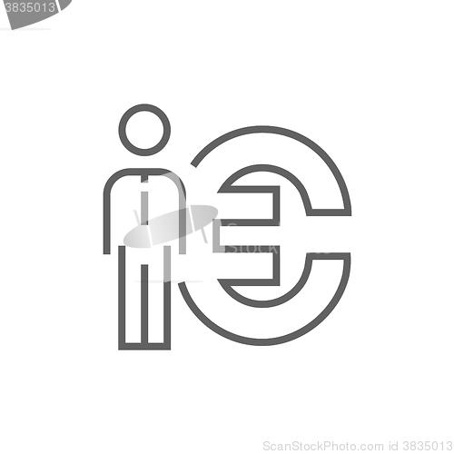 Image of Businessman standing beside the Euro symbol line icon.