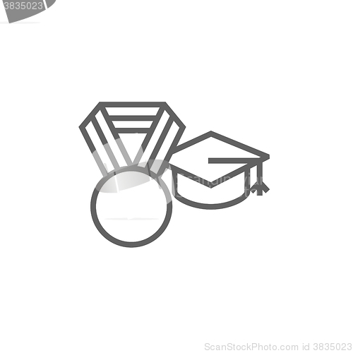 Image of Graduation cap with medal line icon.
