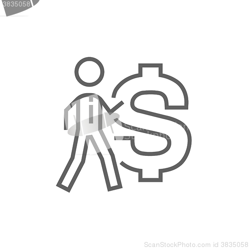 Image of Businessman with big dollar symbol line icon.