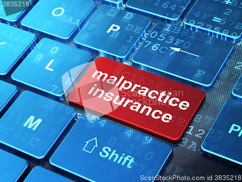 Image of Insurance concept: Malpractice Insurance on computer keyboard background