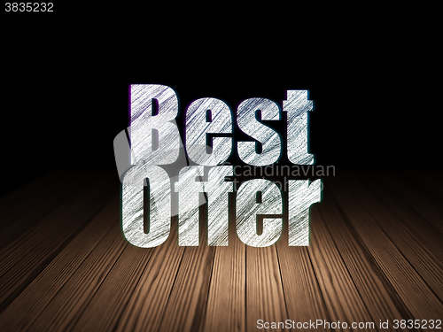 Image of Advertising concept: Best Offer in grunge dark room