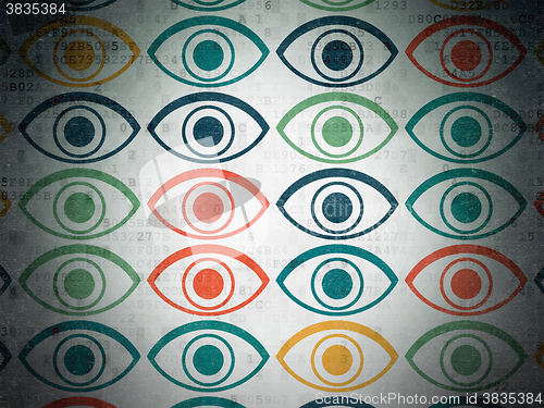 Image of Protection concept: Eye icons on Digital Paper background