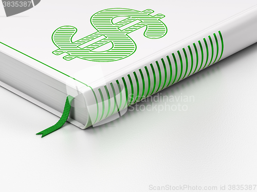 Image of Money concept: closed book, Dollar on white background
