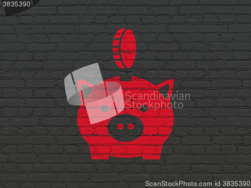 Image of Money concept: Money Box With Coin on wall background