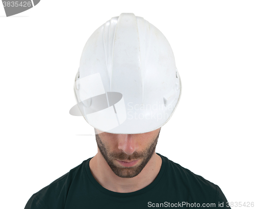 Image of Engineer with hardhat on white background