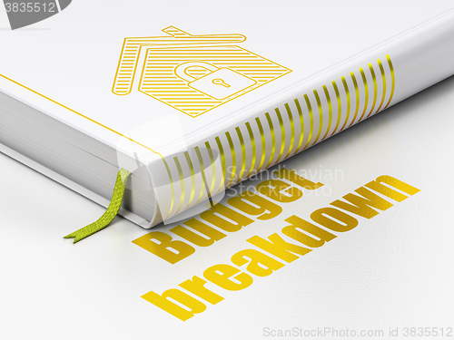 Image of Business concept: book Home, Budget Breakdown on white background