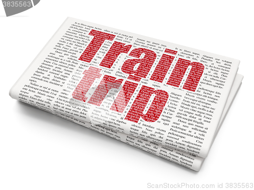 Image of Tourism concept: Train Trip on Newspaper background
