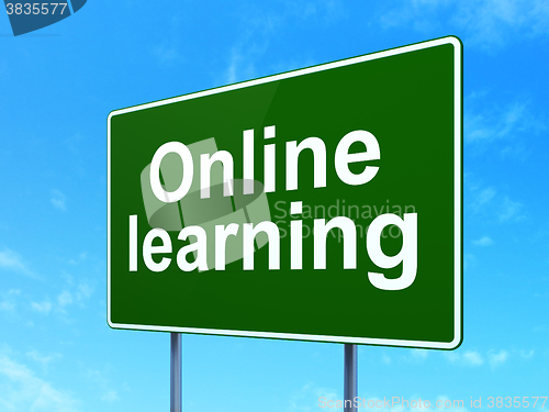 Image of Education concept: Online Learning on road sign background
