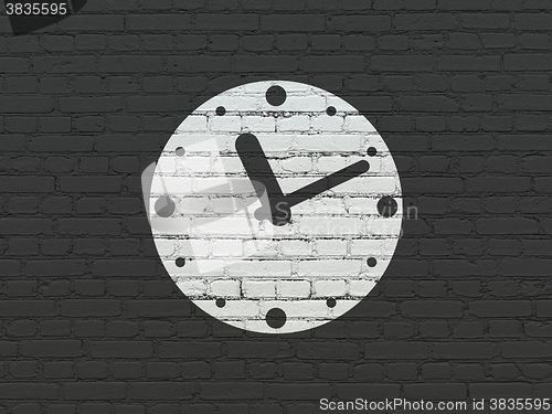 Image of Timeline concept: Clock on wall background