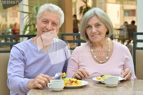 Image of Mature couple at restaurant