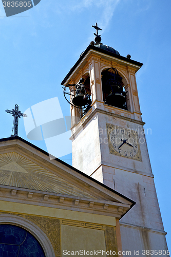 Image of  sunny day    milan   old abstract in triangle roof  tower bell 