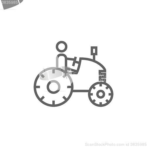 Image of Man driving tractor line icon.