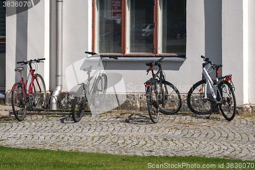 Image of Bikes on the sidewalk.