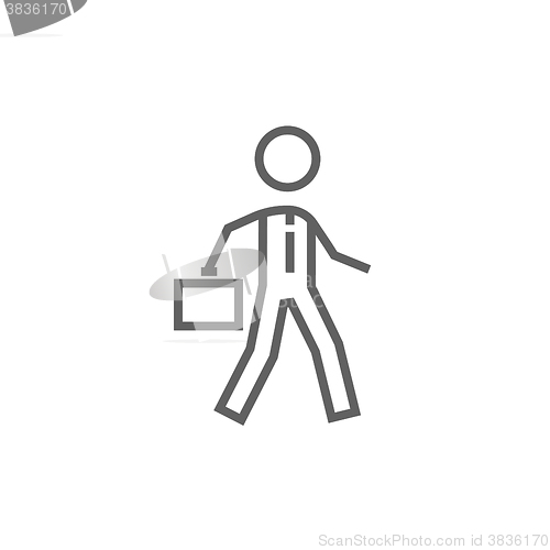 Image of Businessman walking with briefcase line icon.