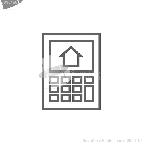 Image of Calculator with house on display line icon.