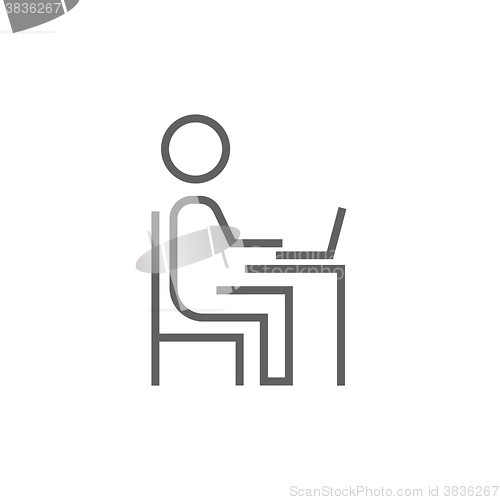 Image of Businessman working at his laptop line icon.