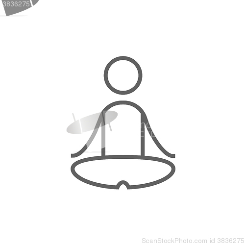 Image of Man meditating in lotus pose line icon.