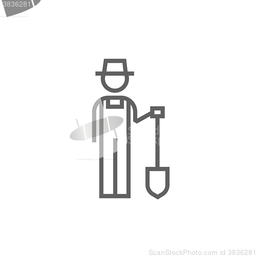 Image of Farmer with shovel line icon.