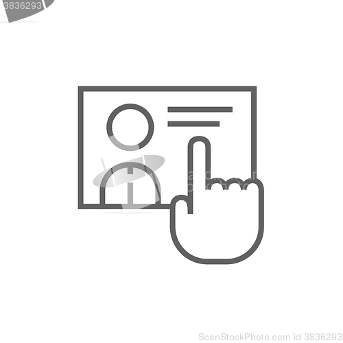 Image of Hand pushing touch screen button line icon.