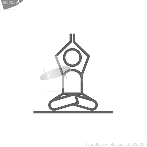 Image of Man meditating in lotus pose line icon.