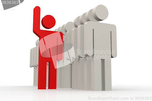 Image of Red man stand out of a line of queue