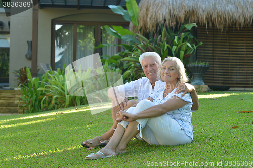 Image of Senior couple near hotel resort