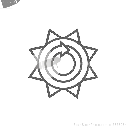 Image of Sun with round arrow line icon.