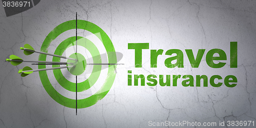 Image of Insurance concept: target and Travel Insurance on wall background