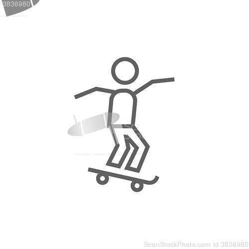 Image of Man riding on skateboard  line icon.