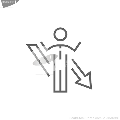 Image of Businessman with arrow down line icon.