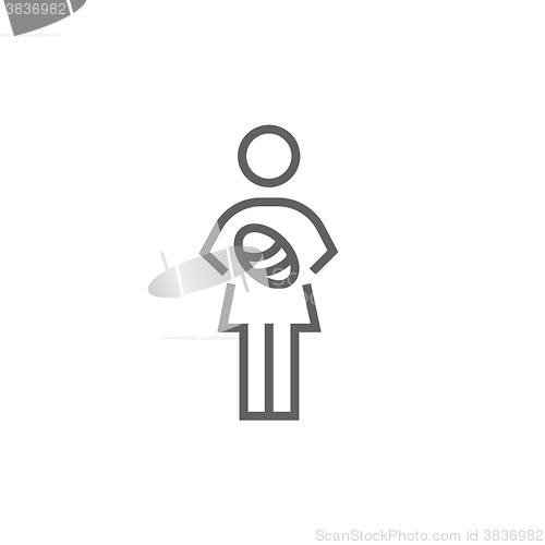 Image of Woman holding baby line icon.