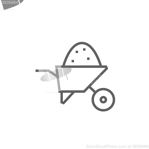 Image of Wheelbarrow full of sand line icon.