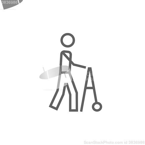 Image of Man with walker line icon.