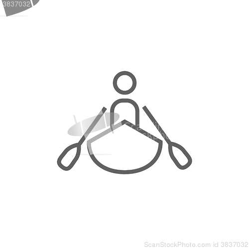 Image of Man kayaking line icon.