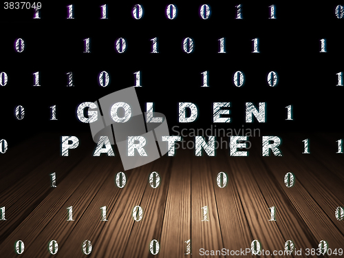 Image of Finance concept: Golden Partner in grunge dark room