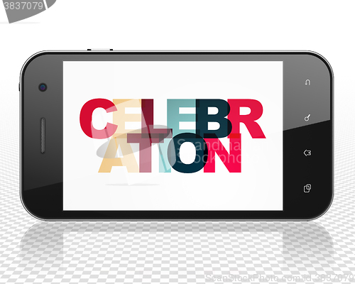Image of Entertainment, concept: Smartphone with Celebration on  display
