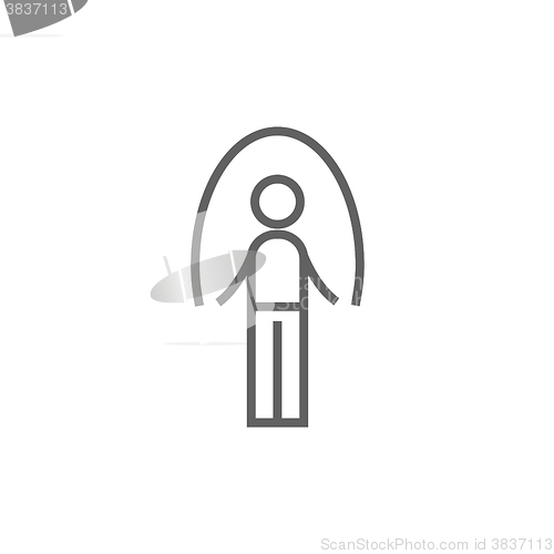 Image of Man exercising with skipping rope line icon.