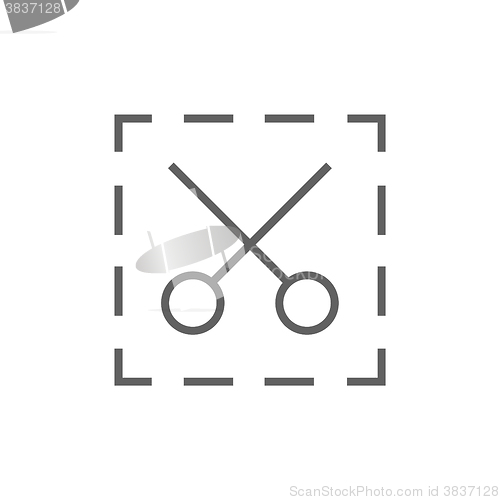 Image of Scissors with dotted lines line icon.