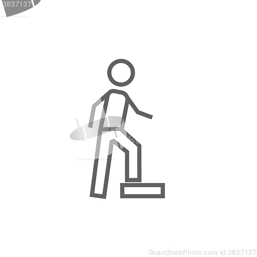 Image of Man doing step exercise line icon.