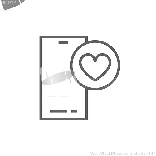Image of Smartphone with heart sign line icon.