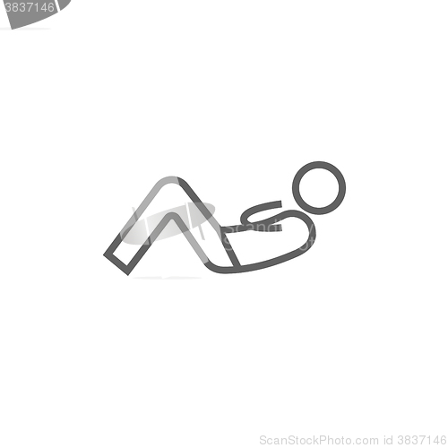 Image of Man doing abdominal crunches line icon.