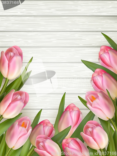 Image of Postcard with pink flowers. EPS 10